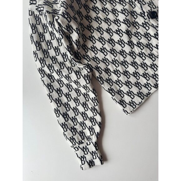 WE11DONE WD1 White Black Logo Wool Cashmere Jacquard Cardigan Sweater, Size S - Picture 8 of 16